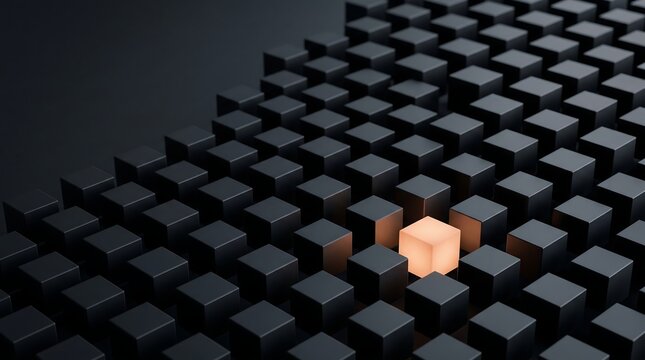 Glowing Cube Standing Out From Crowd For Leadership Business Strategy And Innovation Concepts
