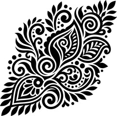 Intricate black and white ornamental floral design featuring elegant swirls and paisley motifs, perfect for decorative backgrounds and sophisticated graphic elements © ShombhuNath-Graphic