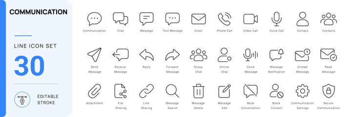 communication icon line style chat message contact editable stroke vector set © ColorVibe Studio