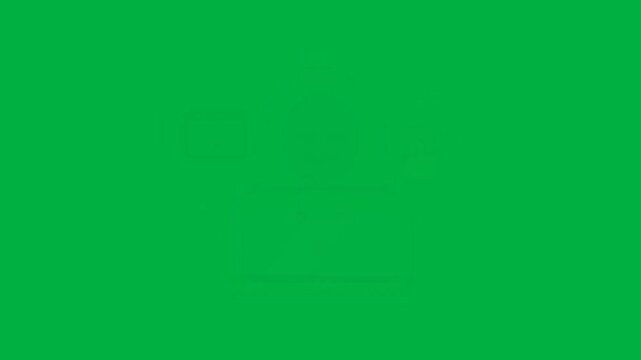 Hacker typing on laptop code window lock icon cybersecurity green background animation