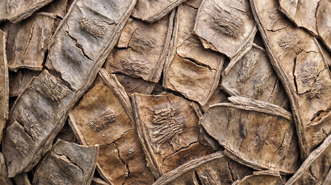 Macro close up of dry brown dried siris tree beans forming a natural textured
