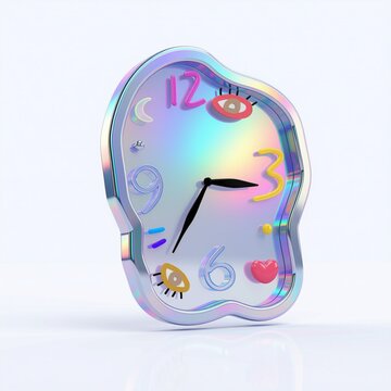 Colorful Decorative Clock with Hand Drawn Details hologram