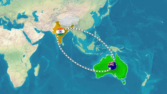Animated Map Highlighting India and Australia Connection Footage