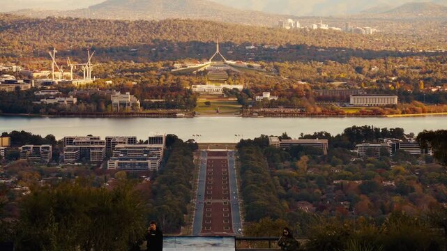 Panoramic View of Canberra from Mount Ainslie Lookout, Featuring Parliament House and City Landscape, Australian Capital Territory Landmark and Tourism Destination