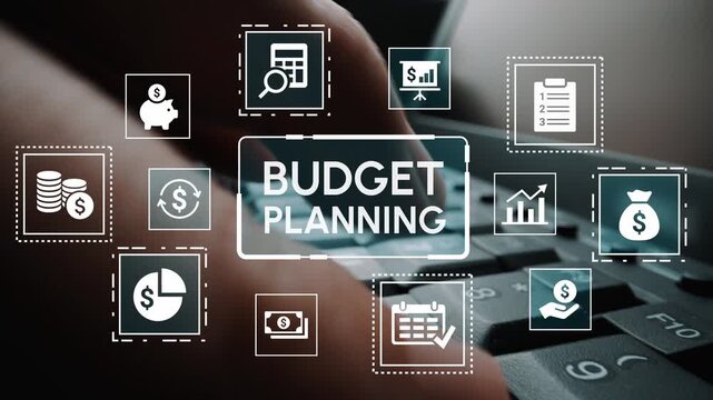 Budget Planning Concept with Financial Icons Representing Saving, Investing, and Expense Management on a Modern Keyboard. Entropy.