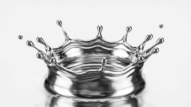 High speed photograph of a water droplet creating a crown shape splash in monochrome