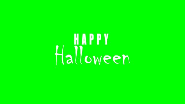 Animated glitching white Happy Halloween text on green screen background