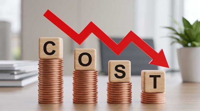 Declining cost trend with stacked coins illustrating financial loss