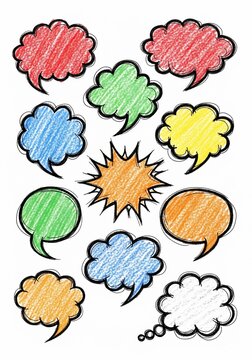 Colorful Hand-Drawn Speech Bubbles and Thought Clouds Collage