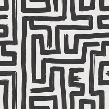 Abstract Brushstroke Maze Pattern - Geometric Design
