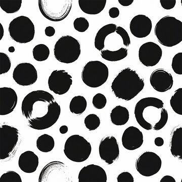 Abstract black brush circles and dots pattern, organic irregular shapes, modern graphic seamless background