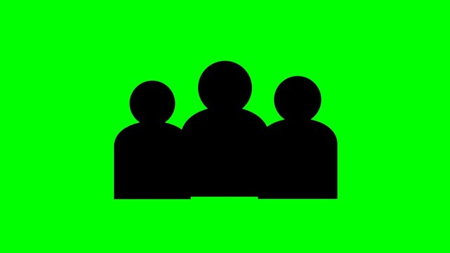Black silhouette icon of a group of three people isolated on a bright green background