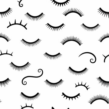 Seamless pattern of stylized closed eyes and delicate curves, feminine beauty design.