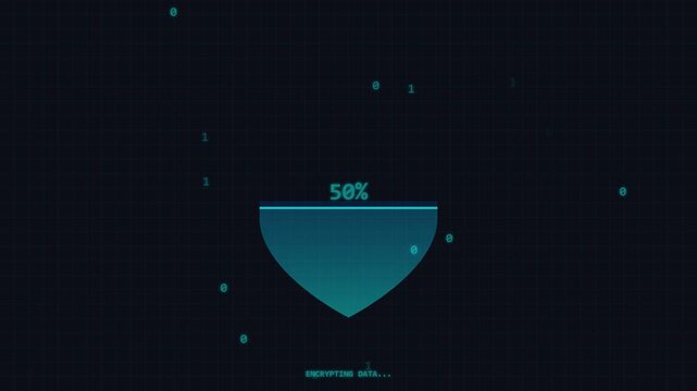 Futuristic cyber security shield concept with digital data loading progress bar