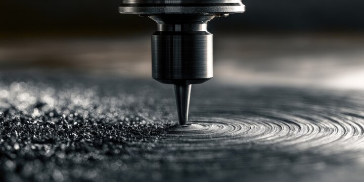 Close up of a machine working with metallic materials during manufacturing process