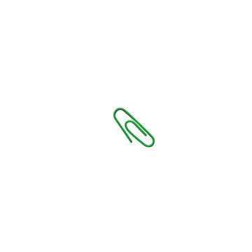 Single green paperclip isolated on white background