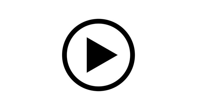 Play button icon animation on circle. video player icon triangle shape button icon animation with white background.