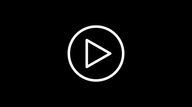 Video play button icon animation on black background.