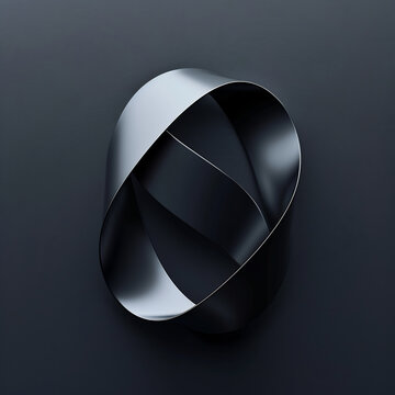 Dark metallic mobius strip abstract shape with glossy finish 3D rendered