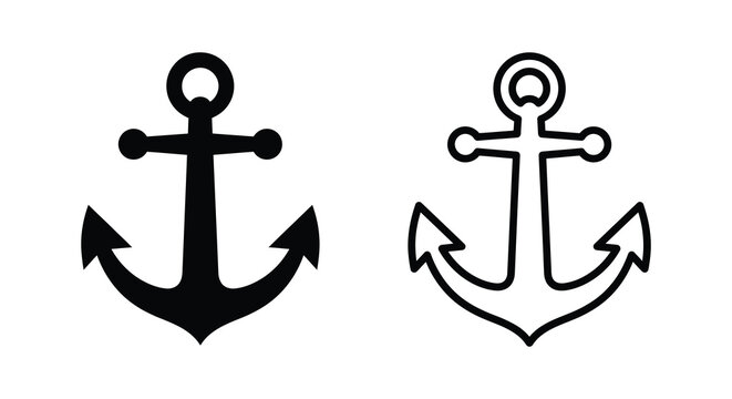 Two anchor icons presented in a black and white line style