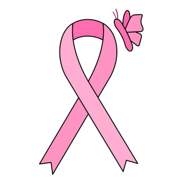 Breast Cancer Awareness Pink Ribbon with Butterfly Vector