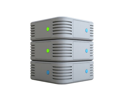 Stack of three server units with green and blue lights isolated on transparent background
