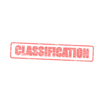Slanted red classification rubber stamp with grunge cracked text effect on white