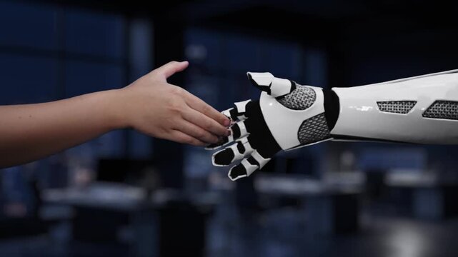A visual representation of robotic hands interacting with a digital interface focused on enterprise resource planning, illustrating modern technology in business management. Synapse