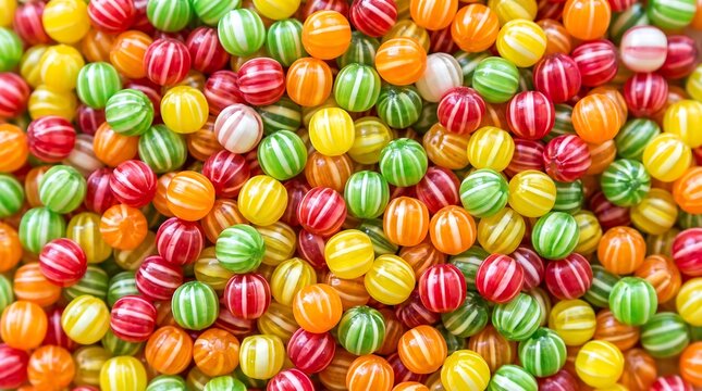 Colorful assortment of small round striped candies as a background with striped candy sugar rush party favor