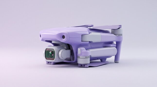 Compact pastel purple drone in folded storage mode isolated on a
