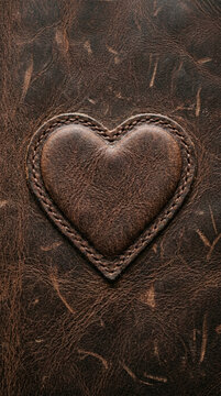 Rustic Leather Heart Emblem Texture Vintage Brown Heart Shape on Textured Background