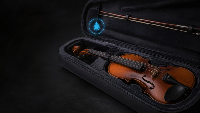 Violin in Protective Case with Humidity Drop Indicator for Instrument Storage and Climate Care