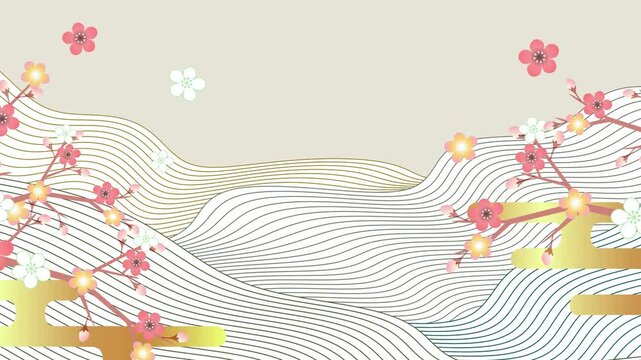 Traditional Japanese Mountain Landscape with Blossoms 4K