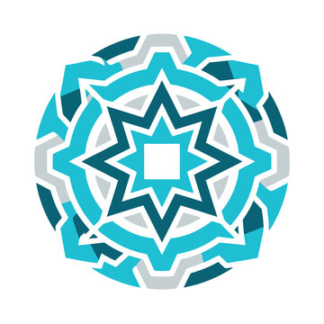Geometric mandala pattern with star in blue and gray
