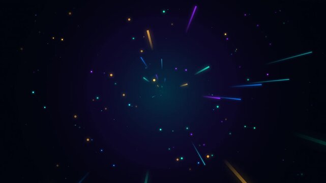 Abstract glowing neon lines and dots on dark background