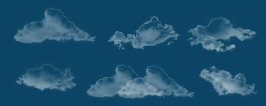 Blue sky collection of various cloud shapes