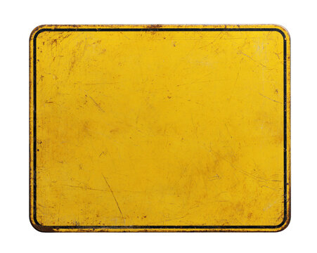 Blank yellow metal sign isolated on transparent background