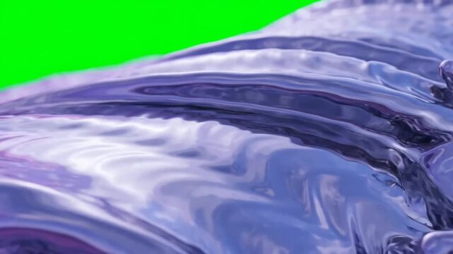 Flowing liquid chrome metallic waves on green screen, seamless loop