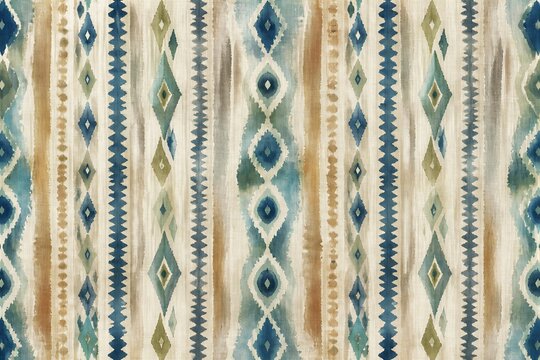 Striped ikat pattern with diamond motifs on textured fabric surface