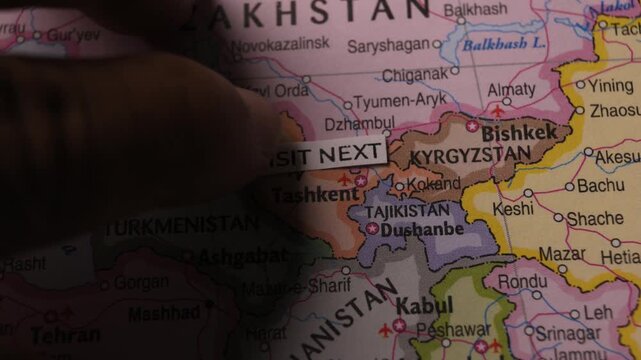 Label Visit Next Placed on Map of Central Asia Uzbekistan Travel Concept