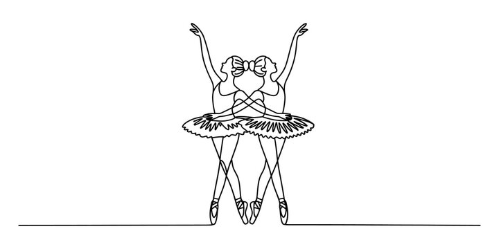 Two ballerinas dancing in a continuous line art drawing