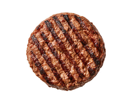 Grilled beef burger patty isolated on transparent background
