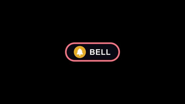 YouTube bell button with text an arrow click effect yellow notification bell subscribe button for social channel alert click cursor interface motion alert click icon animation on black background