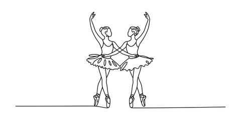 Two ballerinas dancing in a continuous line art drawing © Graphics Art