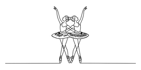 Two ballerinas dancing in a continuous line art drawing © Graphics Art