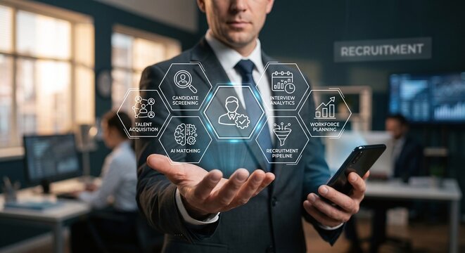 Tech executive displaying a holographic enterprise blockchain and Web3 infrastructure dashboard.