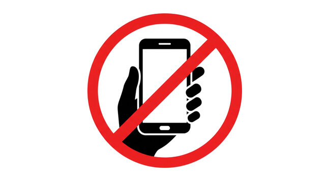 No mobile phone symbol with hand and isolated on transparent background