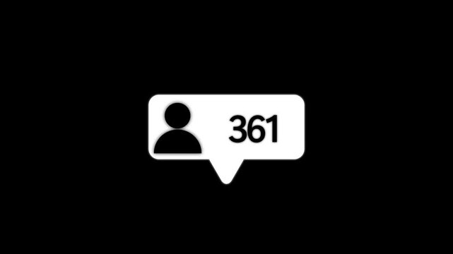 Black and white colour icon and black background, Speech bubble with a person icon and counting up. Social media followers - Counting up to 1000 people following 4k animation video.