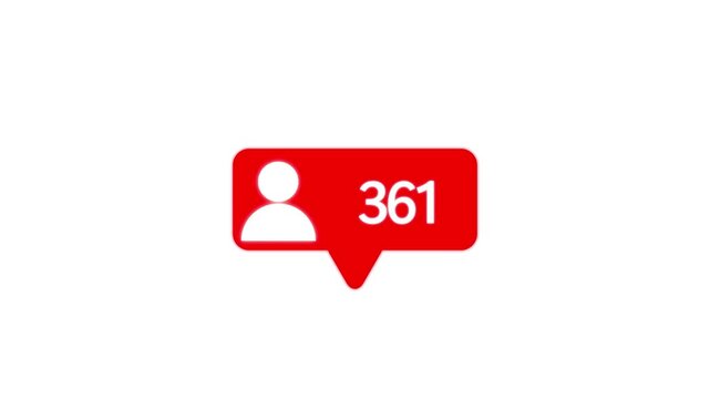Red and white colour icon and white background, Speech bubble with a person icon and counting up. Social media followers - Counting up to 1000 people following 4k animation video.