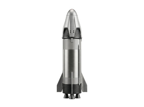 Modern silver space rocket vehicle for orbital travel with technology, aerospace transparent background